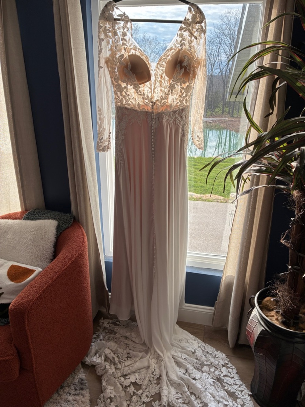 4. Elegant Long-Sleeve Lace Back Bridal Gown in Ivory - Picture 6 of 6